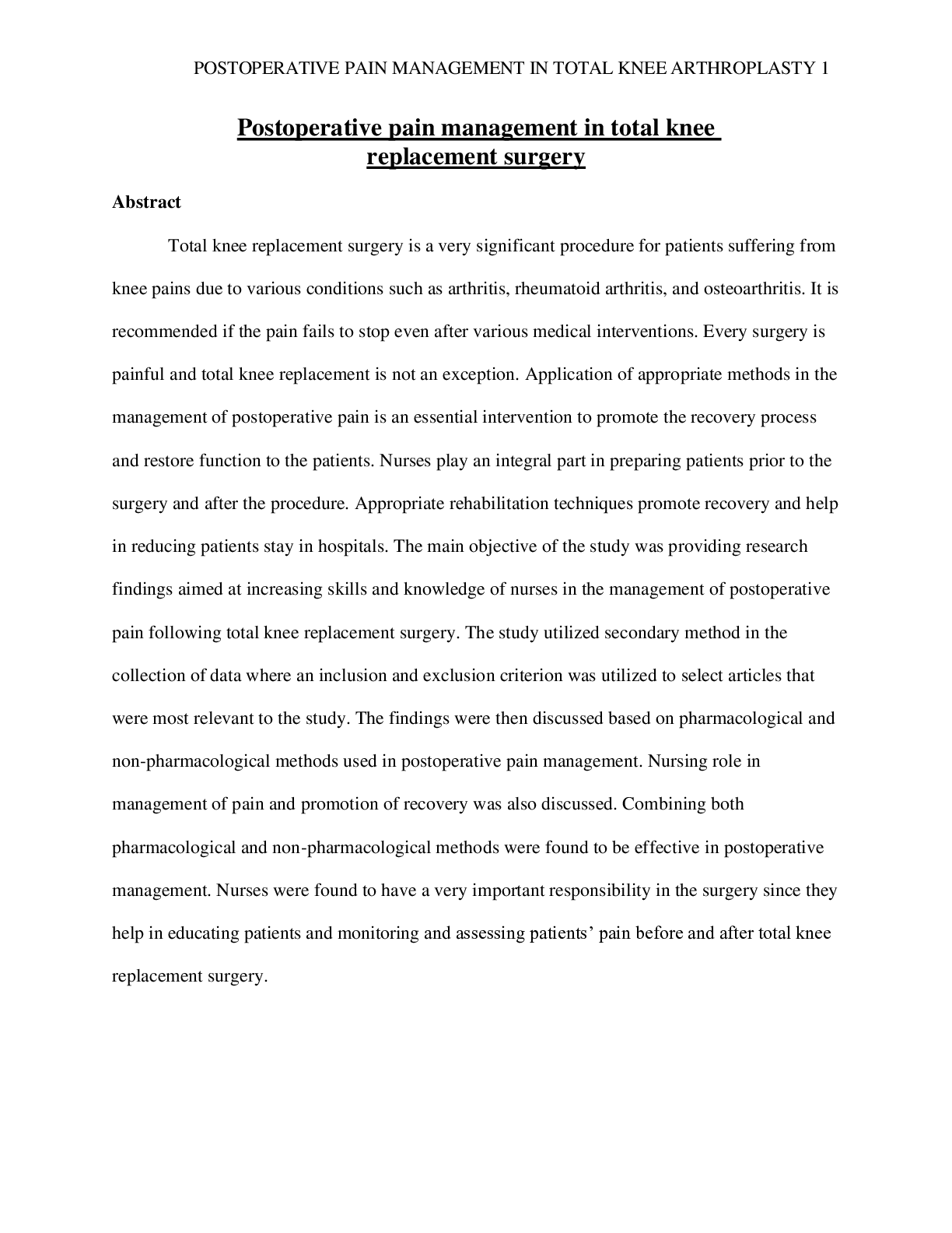 Preview image of Pain management post knee replacement document